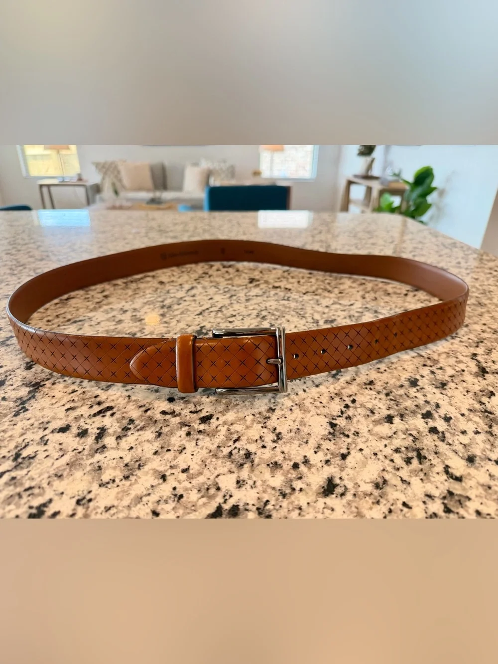 Allen Edmonds Brown Italian Leather Houndstooth Belt 44 Made In Italy Mens NWOT